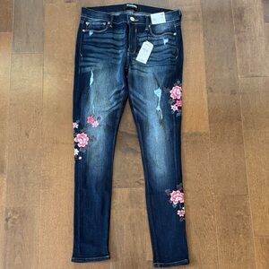 Express Navy Jeans with Pink Floral Design